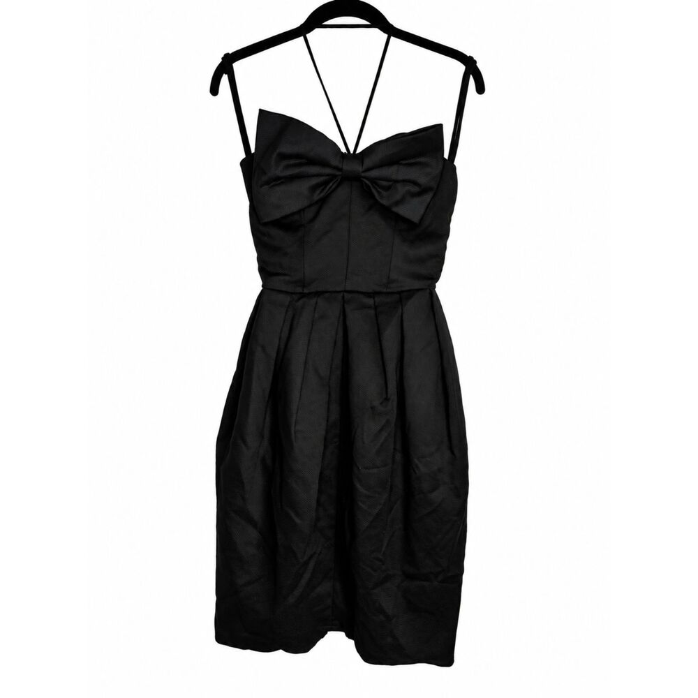 Vintage 80s Bonwit Teller Black Strapless Bow Cocktail Dress Size 4 USA